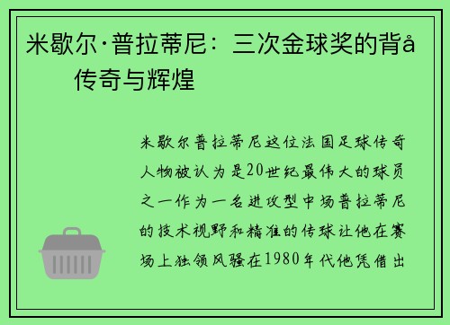 米歇尔·普拉蒂尼：三次金球奖的背后传奇与辉煌